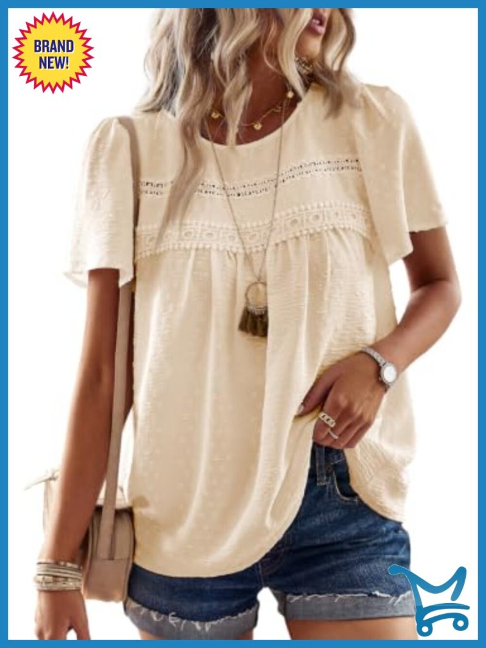 Womens Crochet Lace Boho Tunic Top Short Sleeve Loose Fit